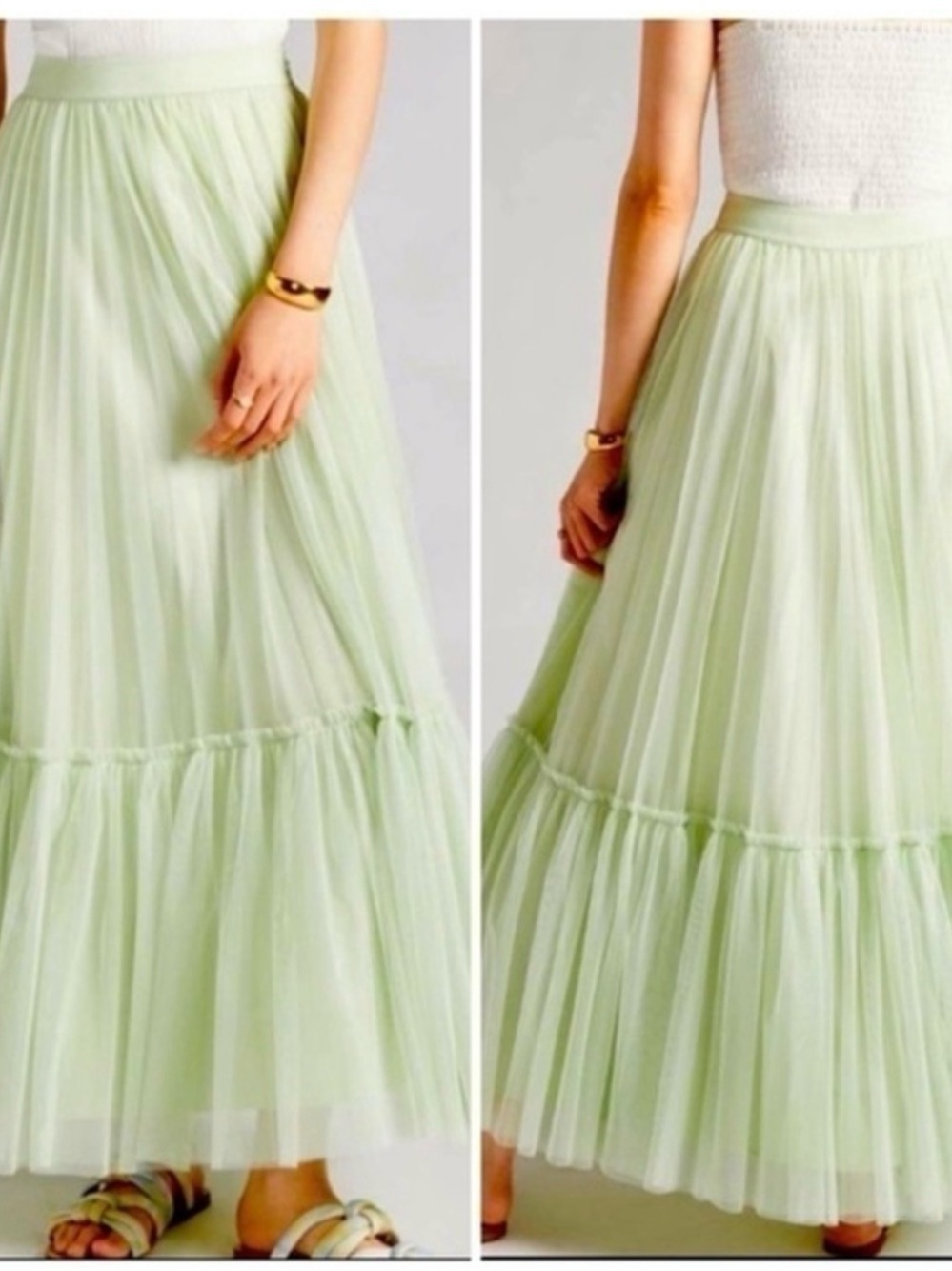Anthropologie Mint Green Tulle Maxi-Skirt